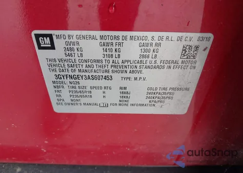 2010 Cadillac Srx Standard from USA, damaged, VIN 3GYFNGEY3AS607453